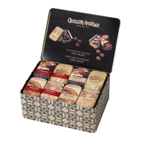 Caja metálica con 40 latas de hojas de chocolate, 40x35 gr - Chocolates Amatller